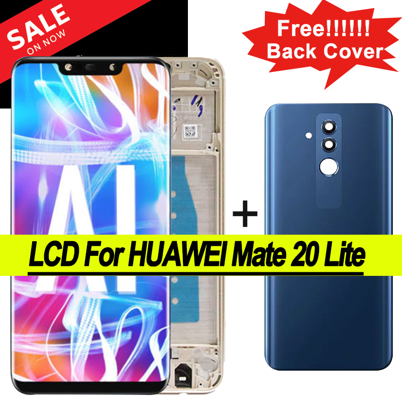 100% Original 6.3&#39;&#39; IPS Display with Frame for Huawei Mate 20 Lite LCD Touch Screen Digitizer Repair Parts + Back Glass