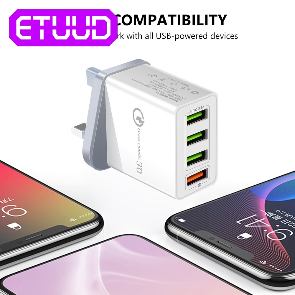QC 3.0 USB Wall Chargerpower Fast Charging Charger Phone Adapter Portable Wall Mobile Phone Charger UK Plug For Tablet IPad