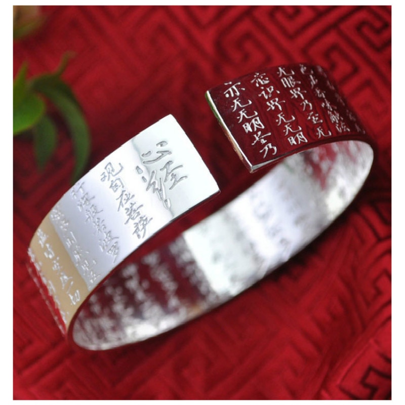 Lotus sutra sølvbelagt farve armbånd tibetanske buddhistiske skrifter sprog kvinde bred hånd smykker amulet armbånd