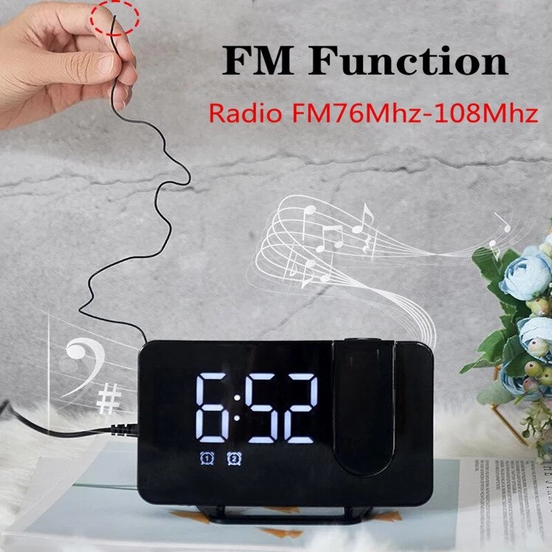 Fm-radio led digital smart väckarklocka klockbord elektroniska skrivbordsklockor usb väckarklocka med 180 ° tidsprojektor snooze