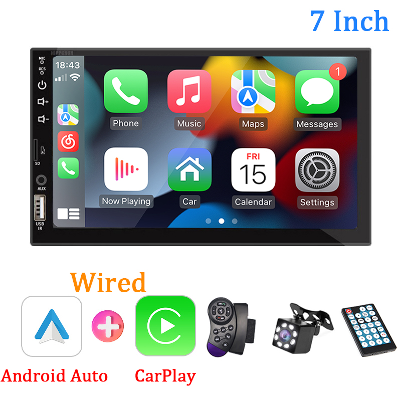 7 "autoradio 1 Din Carplay Android Auto Multimediaspeler HD Touchscreen FM AUX-ingang Bluetooth MirrorLink Universele autoradio: Rood