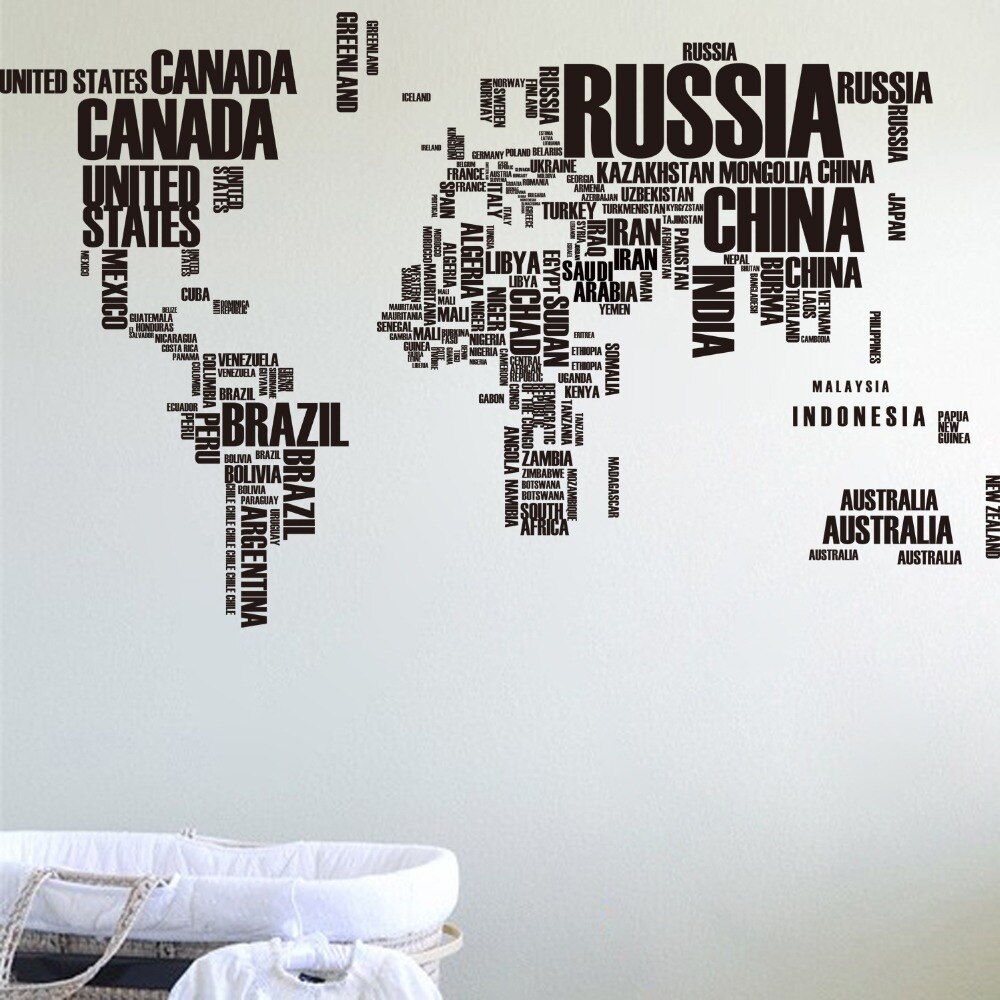 60*90*2 large World Map Wall Stickers original letters Map Wall Art Bedroom Home decorations wall decals