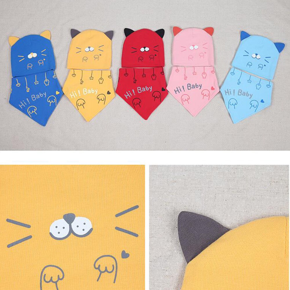 2 unids/set gorros de tejer de dibujos animados para niños Baberos para bebés niñas niños mantener el oído protectores funda gorro para la cabeza + Accesorios Para babero