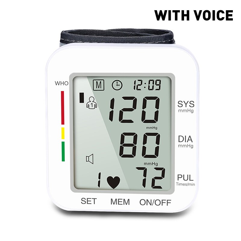 Electric Tonometer Wrist Blood Pressure Monitor Stringmeter Pressure Meter Measurement Digital Tensiometers Tensiometro: WHITE WITH VOICE