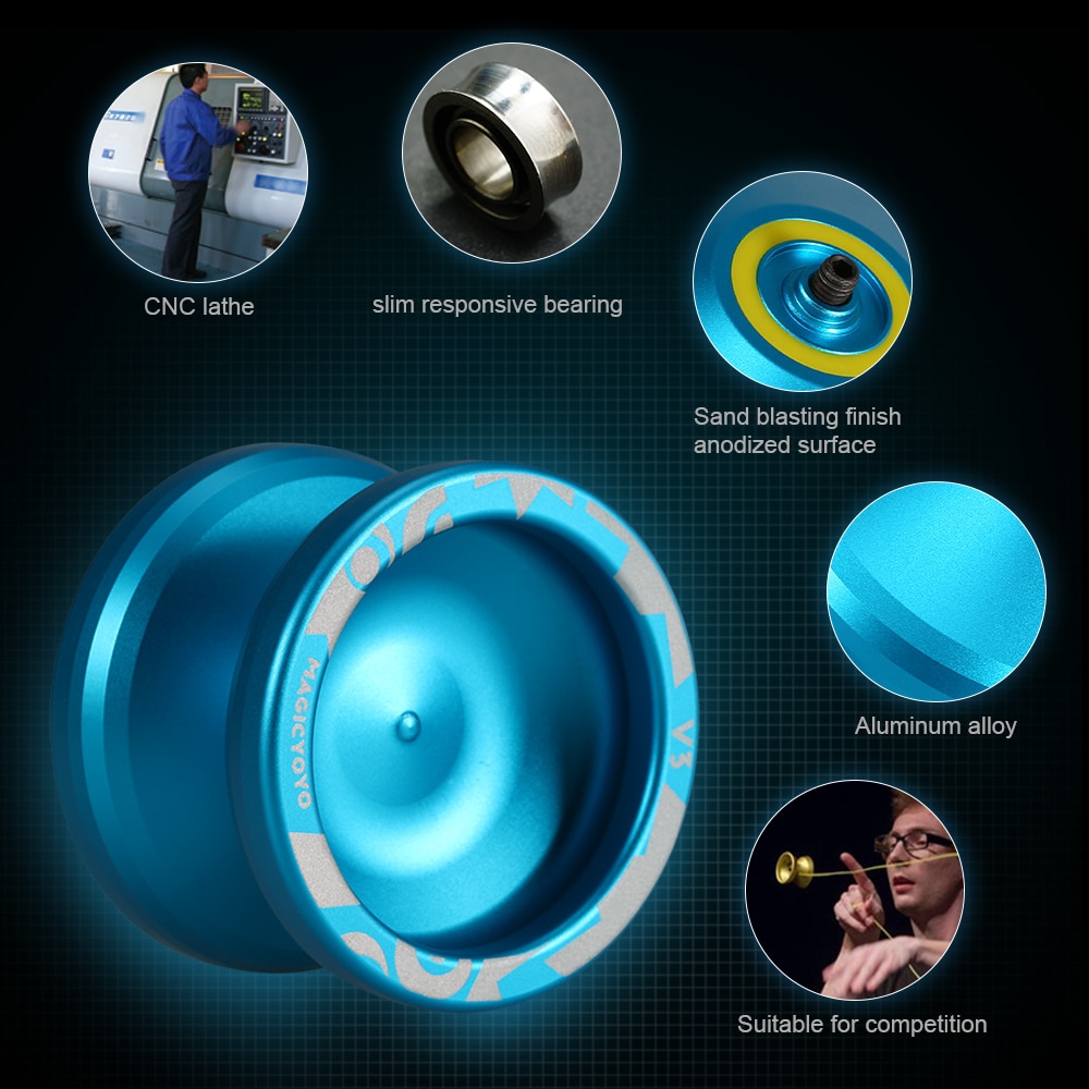 Magic Yoyo V3 Responsieve High-Speed Aluminium Legering Jojo Cnc Draaibank Met Spinning String Voor Jongens Meisjes kinderen Kids Zwart