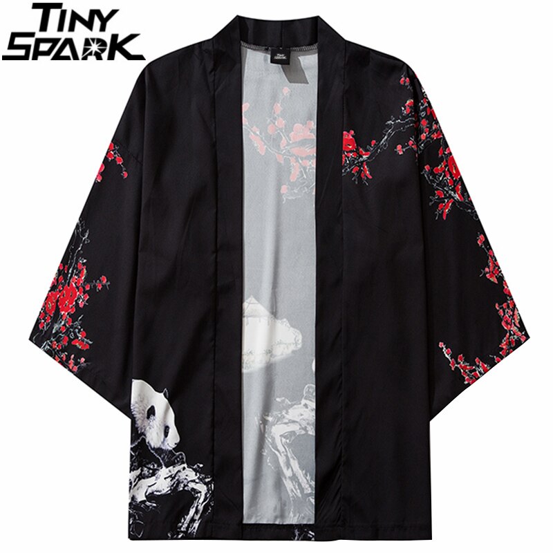 Kimono japonais veste Panda peinture imprimer hommes Harajuku Streetwear veste manteau décontractée mince robe japon Style