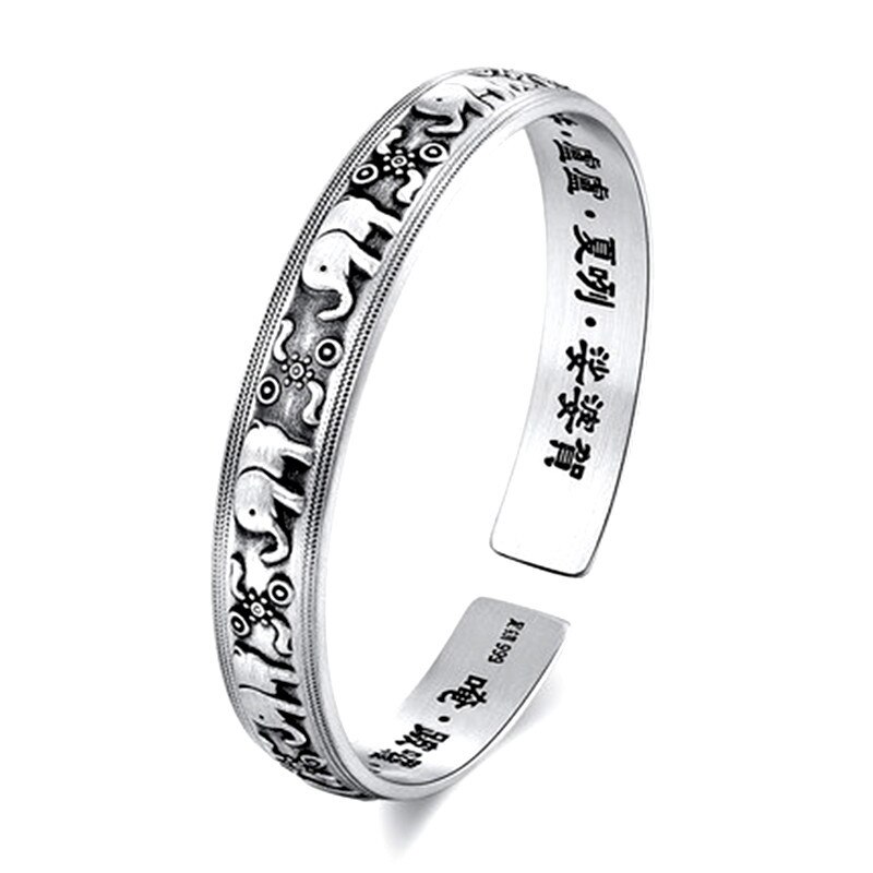 MEYRROYU Silver Color Vintage Distressed Elephant Round Bangle Cute Tai Silver Hand Jewelry Accessories For Women