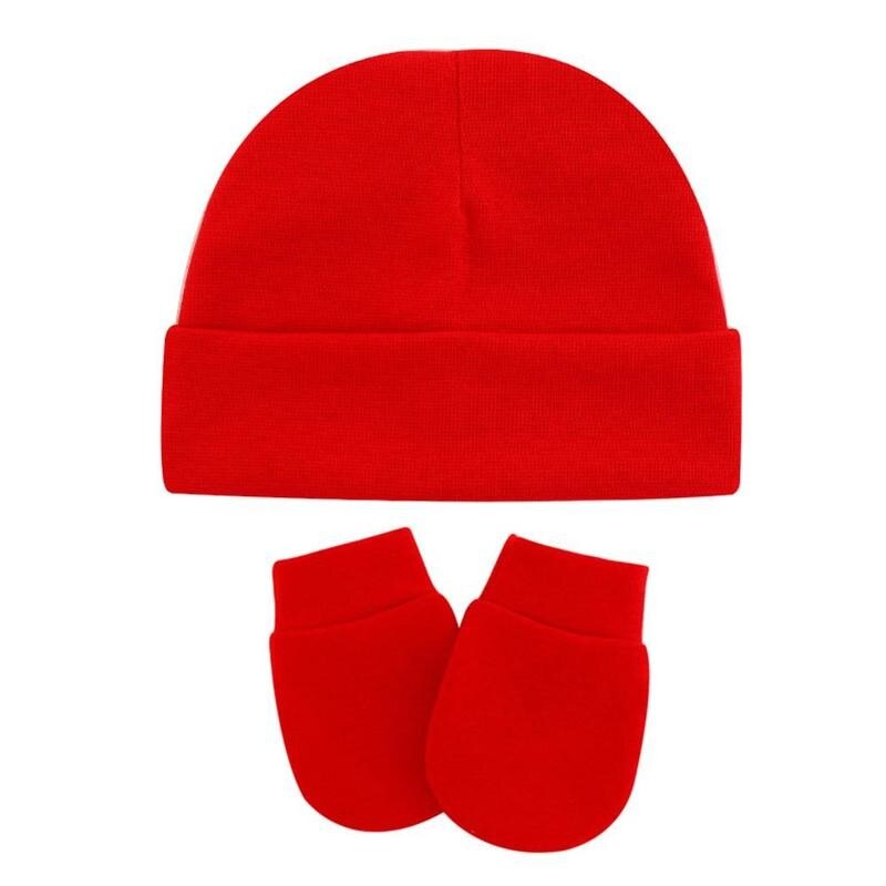 2-piece Set Of Color Hooded Anti-scratch Gloves Hat Beanies Gloves Newborn Cotton Hat And Soft Cotton Winter War A1S3