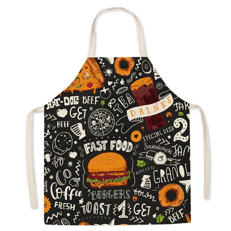 Küche Schürze für Männer Frauen Art Zitrone Nachspeisen Gedruckt Baumwolle Leinen Ärmelloses Schürzen Hause Kochen Backen Reinigung Werkzeuge: Stil 7 / 55x68cm