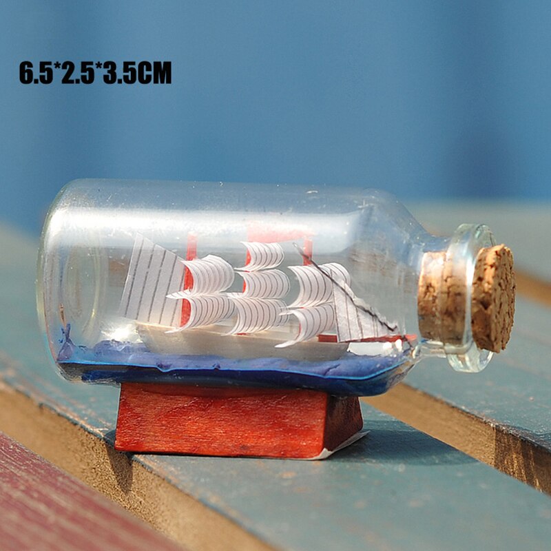 Mini bateau de Pirate à voile de 6 styles, petit bateau en bois liège verre dérive bouteille de souhait, flacon de charme, de saint valentin, décoration de la maison: Clair