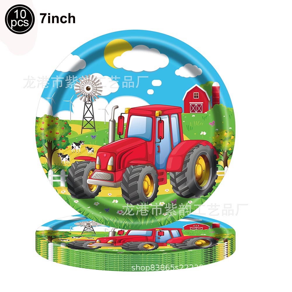 Cartoon Green Farm Tractor Disposable Tableware Plate Paper Cup Napkins Kids Boys Farm Theme Birthday Party Decor Supplies: Deep Sapphire