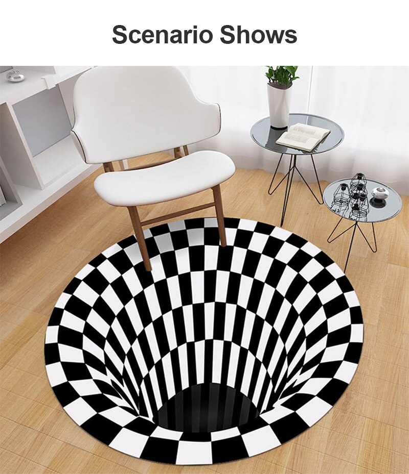 Slaapkamer Tapijten Zwart Wit Grid Printing 3D Illusion Vortex Bodemloze Gat Tapijten Voor Woonkamer Home Decoratie Tapijten