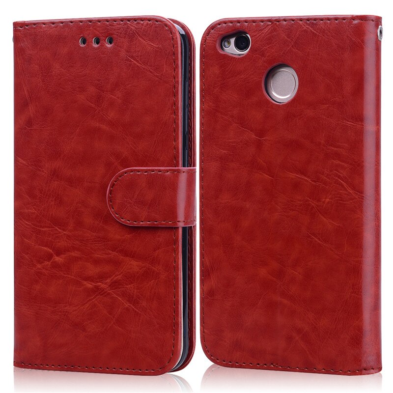 Luxe Case Voor Xiaomi Redmi 4X Lederen Portemonnee Flip Case Voor Xiaomi Redmi 4X 4 X Volledige Cover Visitekaartje slots Coque Telefoon Case: Brown