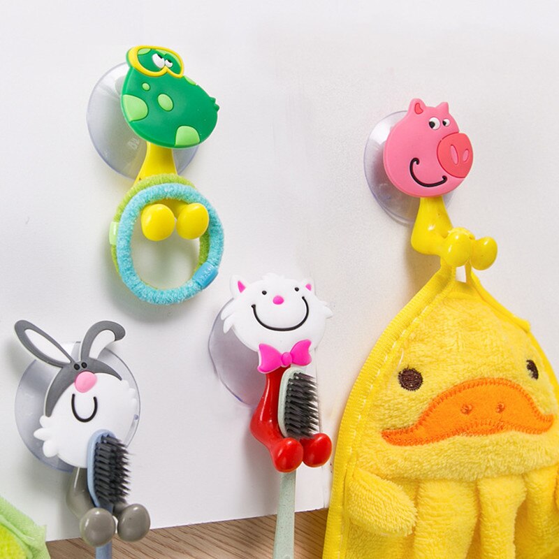 Animal Cute Cartoon Suction Cup Toothbrush Holder Bathroom Accessories Set Wall Suction Holder Tool