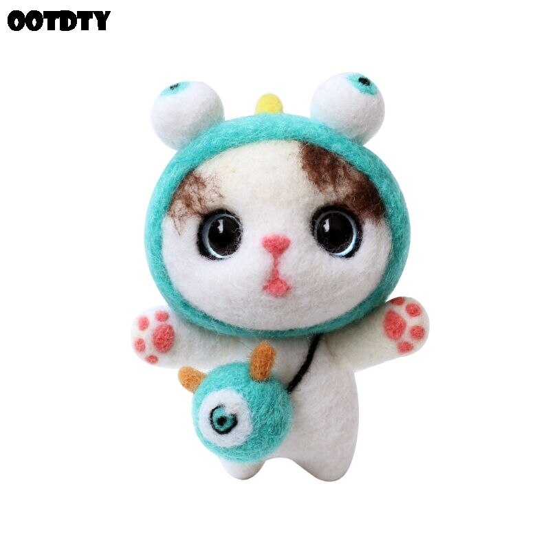 Gorra de Navidad gato lana manualidad de fieltro DIY inacabado pinchado conjunto Kit para manualidades para Material de la aguja bolsa hecha a mano pinchado conjunto