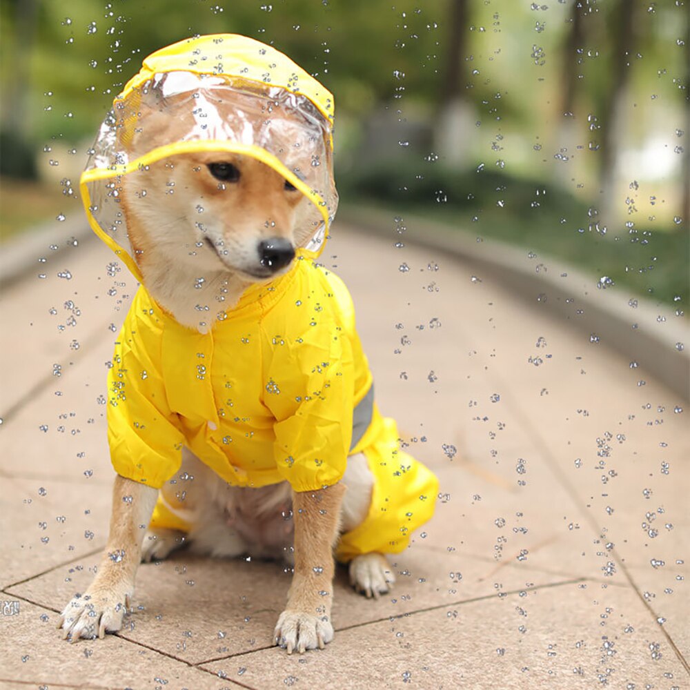 Blue Small Dogs Outdoor Raincoat Poncho Pet Dog Water-Proof Clothes with Hood Lightweight Rain Windproof Jacket Pet Supplies