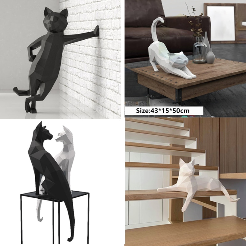 70cm beau chat papier 3D bricolage manuel décorations pour la maison décoration murale fait à la main mignon géométrique papier figurines d'action jouets