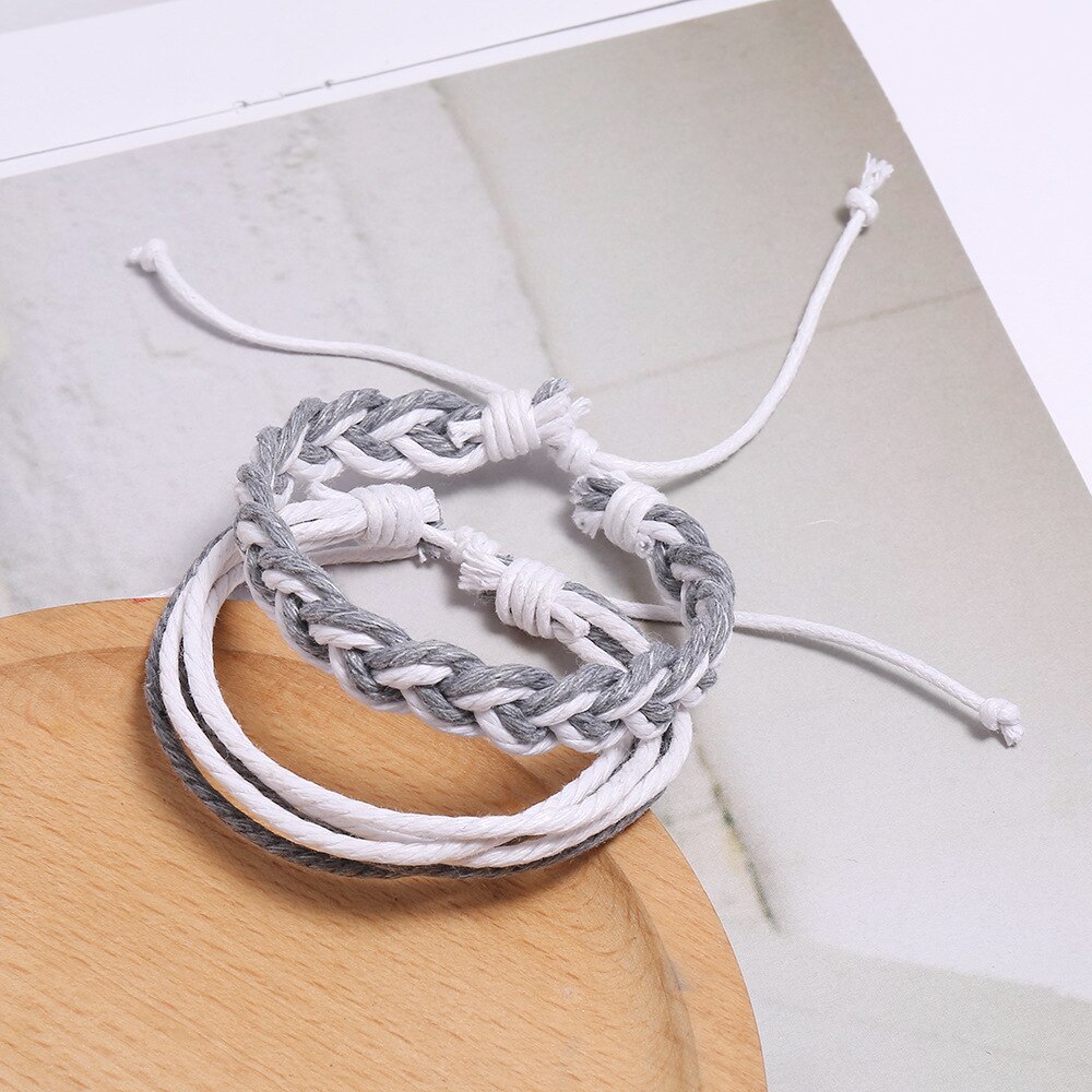 Vintage bohemia stil flätad rep wrap dam armband set flerfärgade justerbara armband män smycken