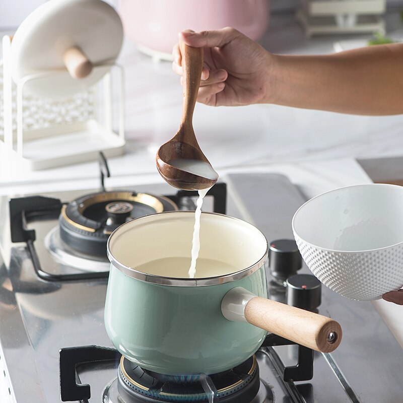 Nördlichen Europ emaille holz griff milch topf suppe topf verdickt nudel allgemeine hause induktion Japanischen Herde eintopf manuelle Pfanne