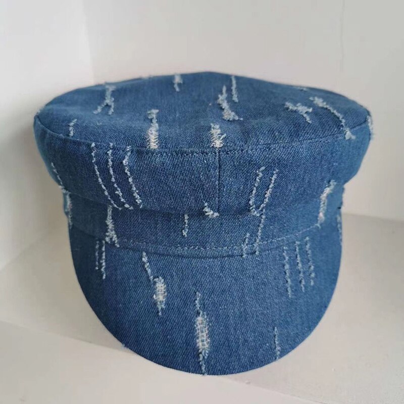 Boina femenina, Otoño Invierno, sombreros para mujeres, señoras, vaquero, rasgado, gorro de marinero, gorra Boina femenina, Gorras Vintage, negro inglés