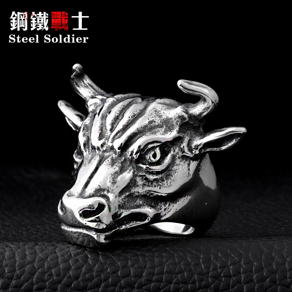 Steel soldier ox skeleton head ring for men 316l stainless steel ring punk vintage men jewelry