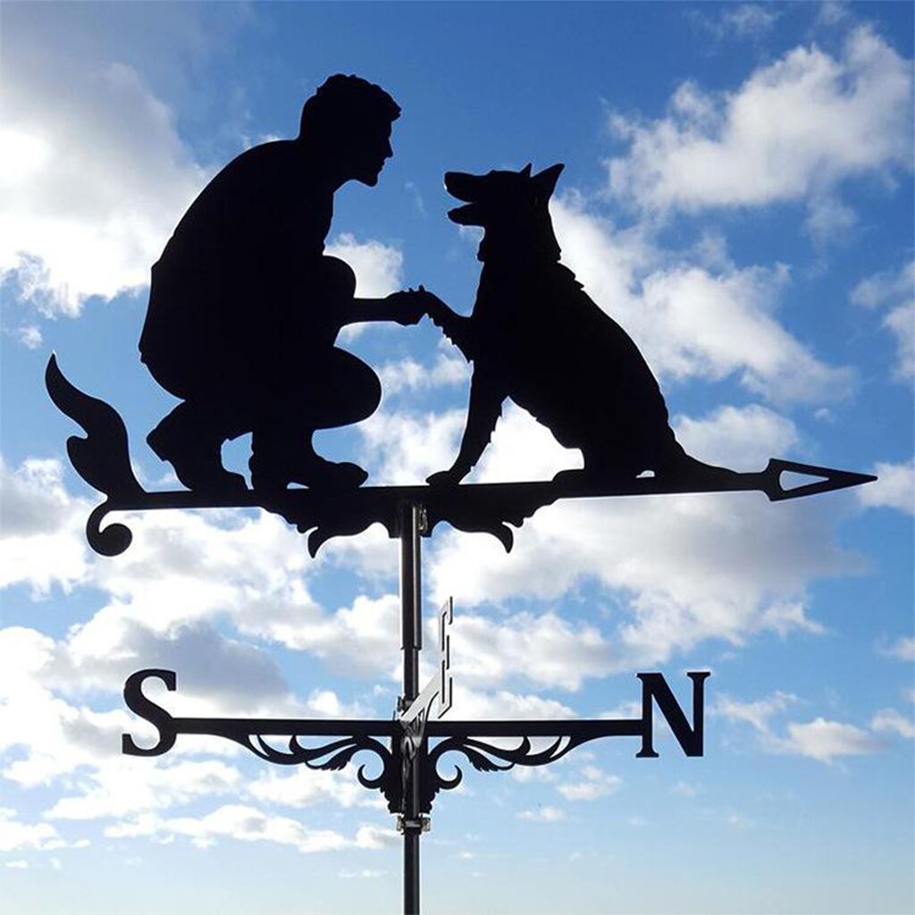 47inch Animal Weather Vane Spinner Wind Direction Farm Scene Stake for Garden Yard Decoration Garden Weathervane: Man Dog