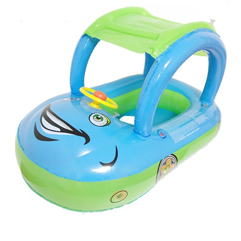 Baby Swim Ring Sunshade Steering Wheel Safe Floating Summer Kids Seat Inflatable Swimming Boat Toys Water Pool Tube PVC: Sky Blue