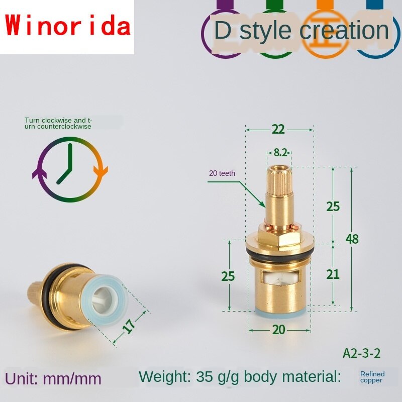 Faucet Copper Valve Core and Cold Water Fast Opening Triangle Valve Switch Ceramic Valve Core Copper Head Repair Parts: Section E Forward