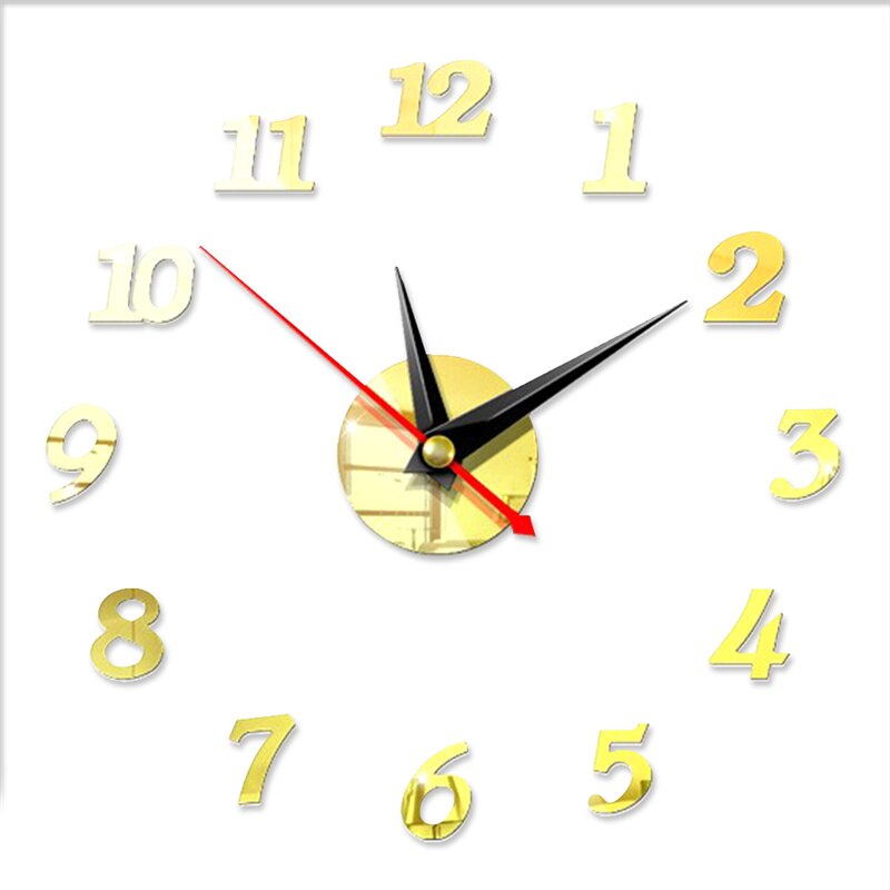 Mini 3D Acrylic Wall Clock Self Adhesive Wall Clock Silent Clock DIY Mirror Stickers Hanging Watch Background Wall Home Decor: D-Gold