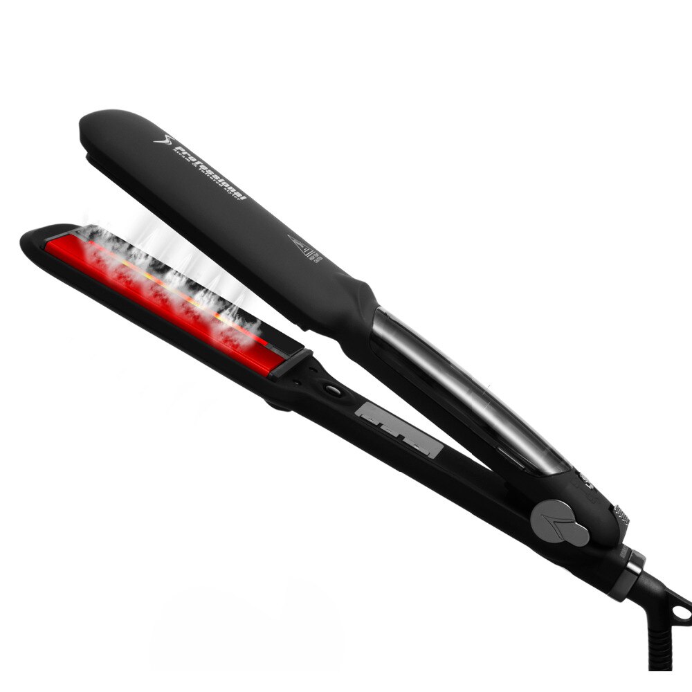 Infrared Steam Straighteners for Hair Infrared Hair Iron with 2 Inch Wide Ceramic Tourmaline Plates Hair Iron: Black / EU