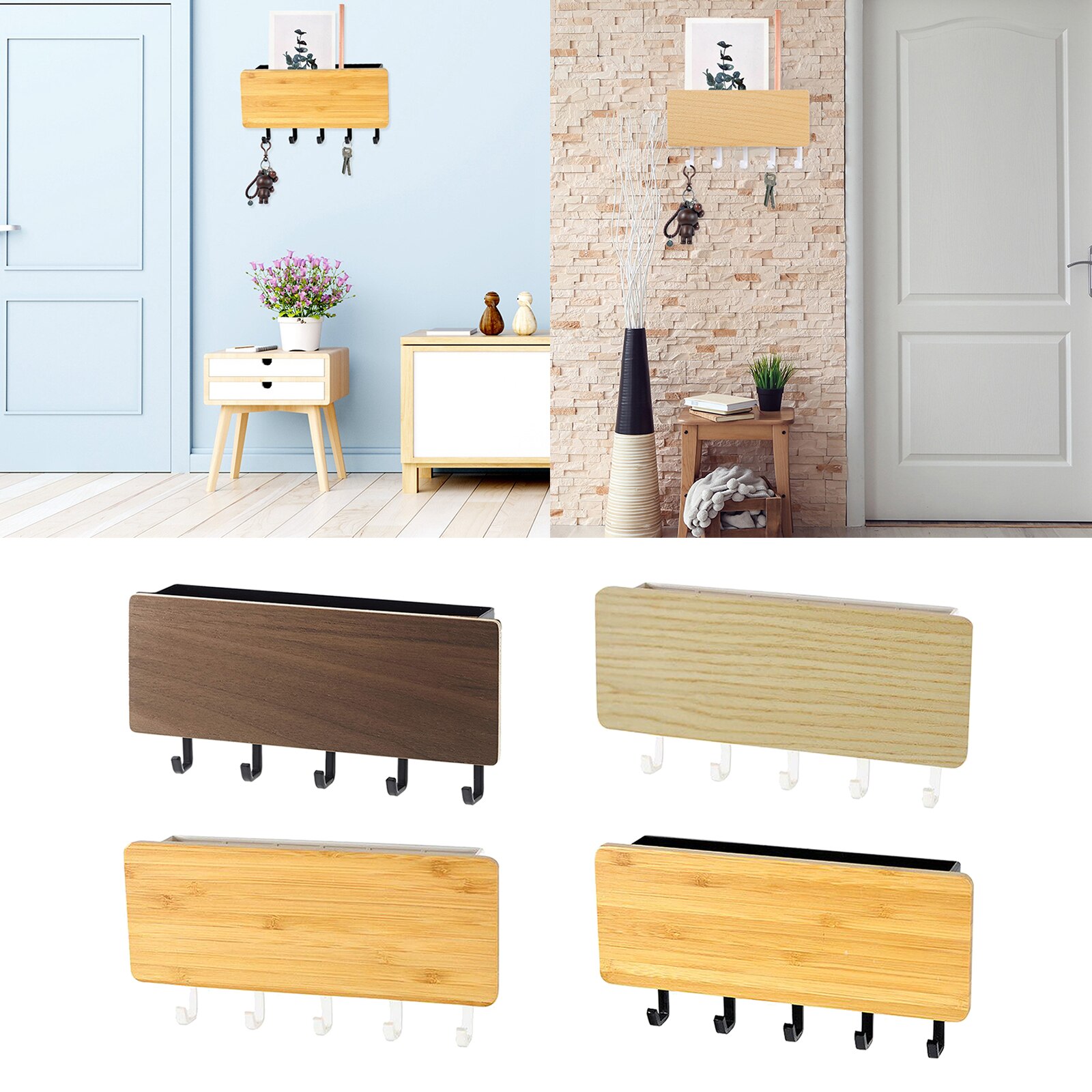 Wall Hook Dog Leash Key Holder Mail Organizer Storage Shelf for Coat Hat Bag Key