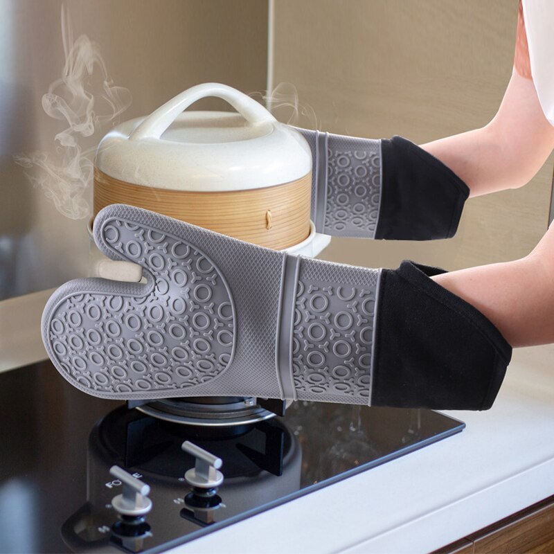 Doppel Schicht Backen Handschuhe Wärme-Beständig Silikon Handschuhe mit Baumwolle Küche Backofen Handschuhe Mikrowelle Handschuh Nicht-Unterhose Topf Halfter