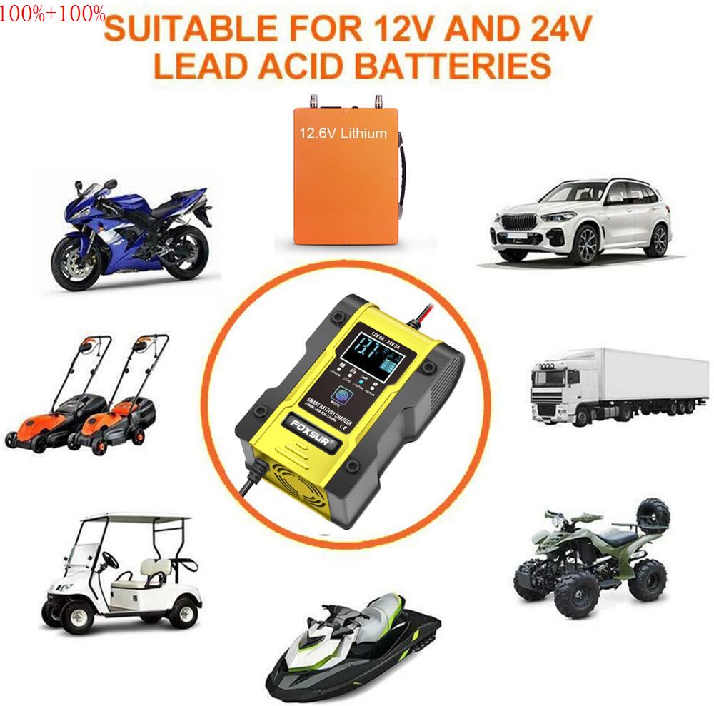 12V 24V Auto-Oplader, 6A 12.6V Lithium Batterij Oplader & Beheerder, 7-Podium Auto & Motorfiets Acculader