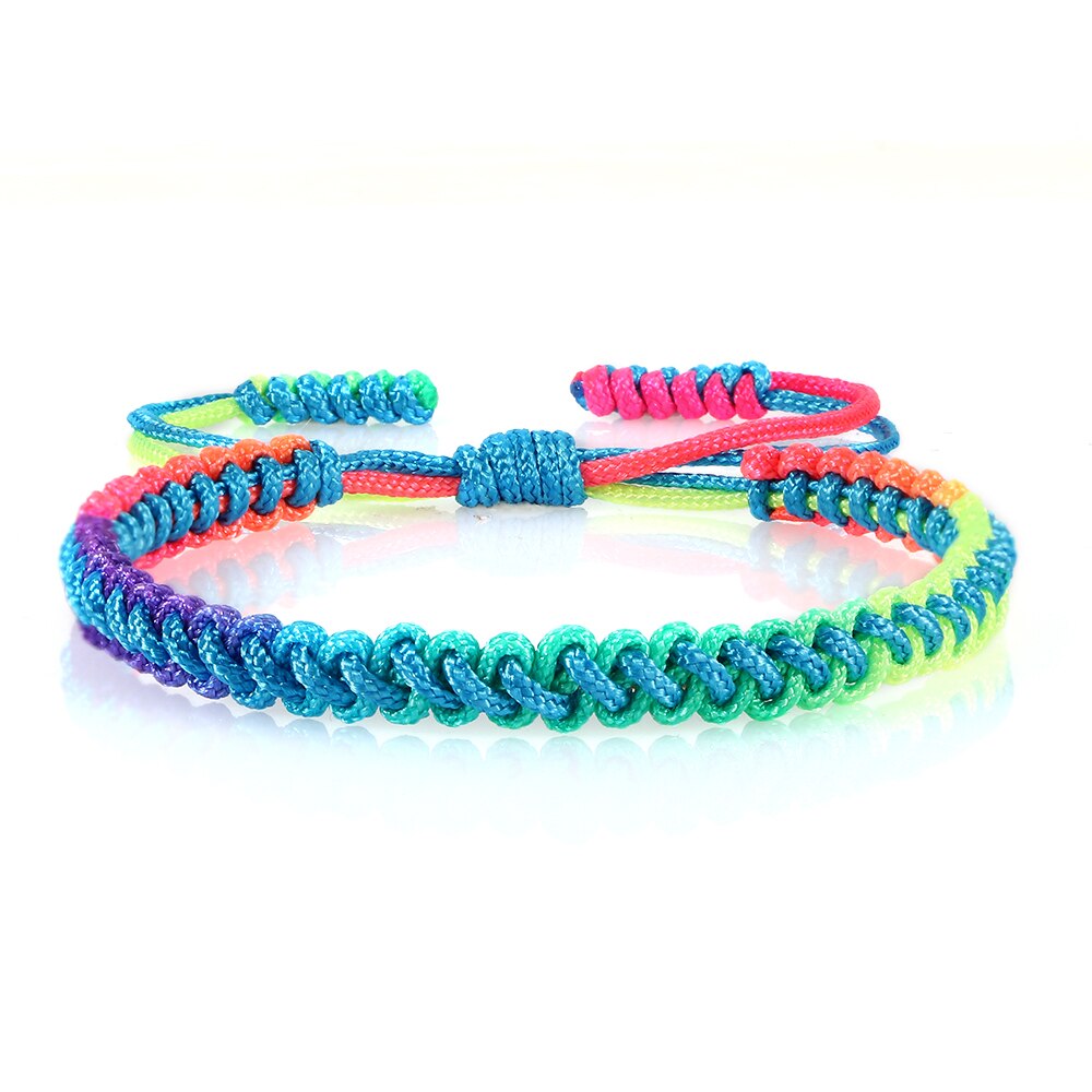 16 Colors Rainbow Rope Braided Tibetan Bracelet Colorful Handmade Knots Thread Adjustable Bangle Women Men Unisex Buddha Jewelry: Blue Rope 1