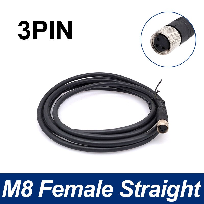 M8 Sensor Connector Cable Waterproof plug Male&amp;Female Straight Angle 4 5 Pin +2m PVC line: 3P Female Straight
