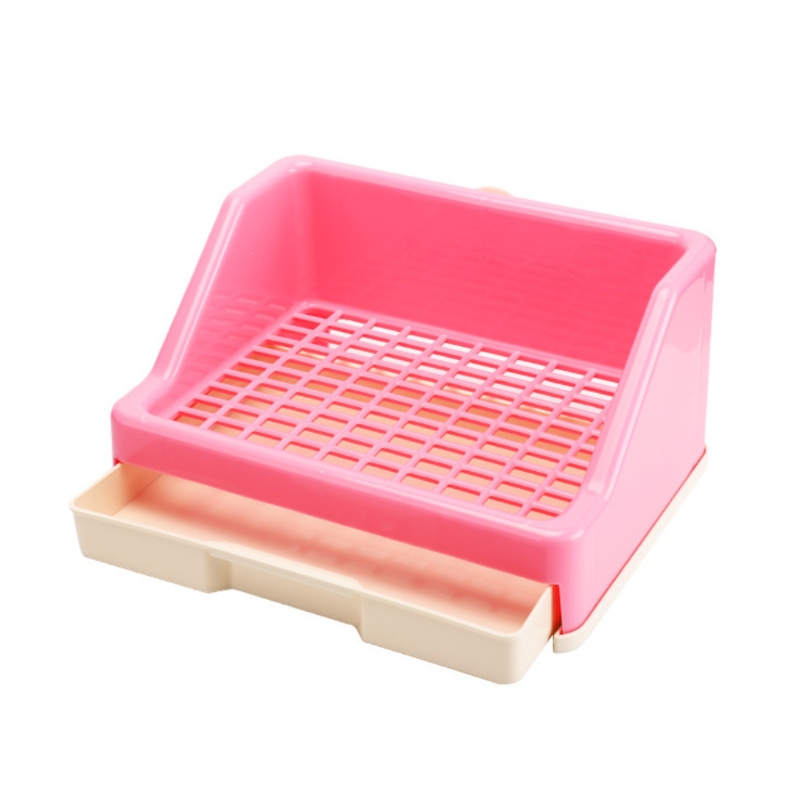 Bac à litière avec grille en plastique, fournitures pour animaux domestiques, Station de déchets pour petits animaux, accessoires: Pink