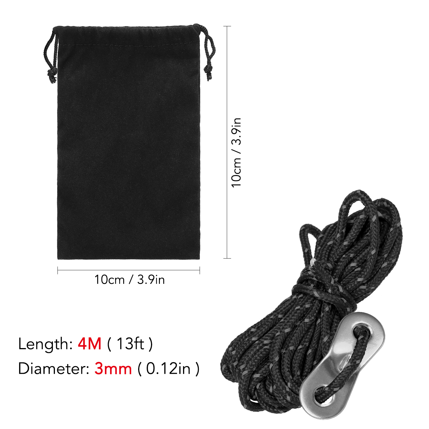 Cordes de tente colorées à suspendre, 6 pièces, cordon de 3mm, 13 pieds, ensemble de tendeurs de tente, corde réfléchissante réglable, auvent de Camping