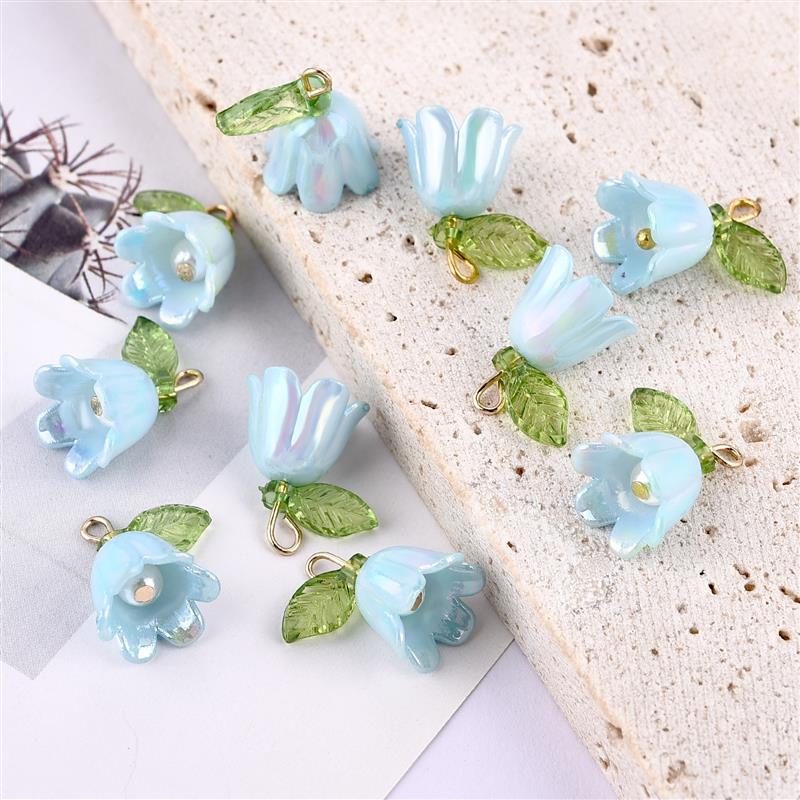 10/100 pz Perla Campana Orchidea Ciondolo Stereoscopico Foglia Fiore Adatto per Collana FAI DA TE Braccialetto Portachiavi Accessori di Gioielli: arancia