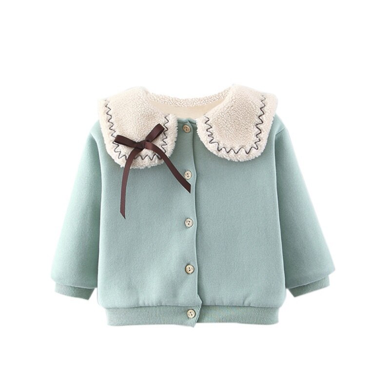 Jas Baby Meisjes Kleding Katoen Verdikking Plus Fluwelen Leuke Turn Down Kraag Enkele Breasted Jasje Herfst En Winter: Blauw / 24M