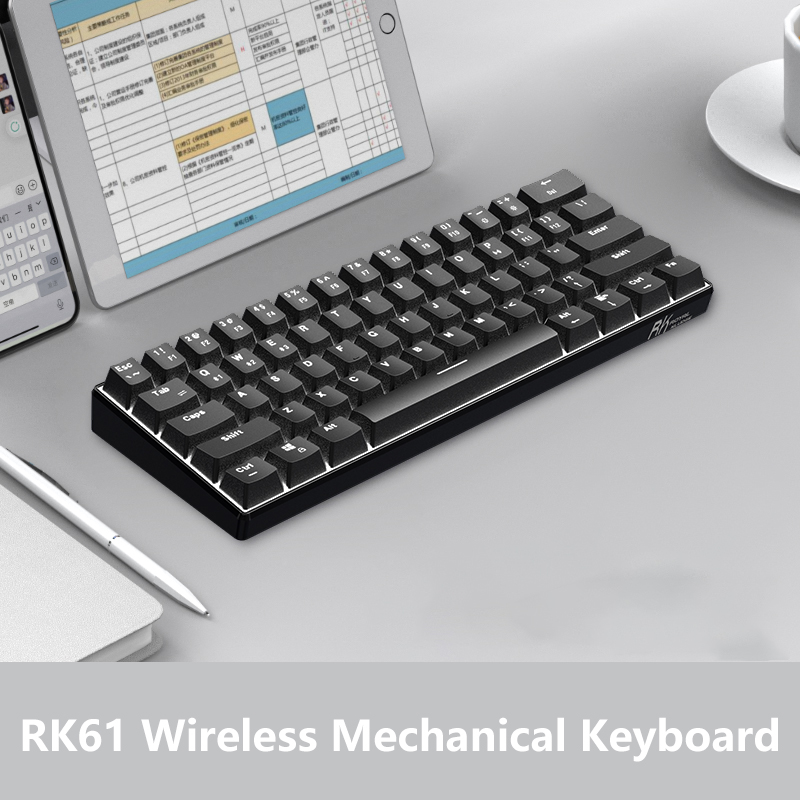 RK61 bezprzewodowa klawiatura mechaniczna klawiatura wymienna na gorąco na PC Bluetooth5.0/2.4Ghz/przewodowa klawiatura do gier tri-mode 61 klawiszy RGB: Black-White Light / Brązowy Przełącznik