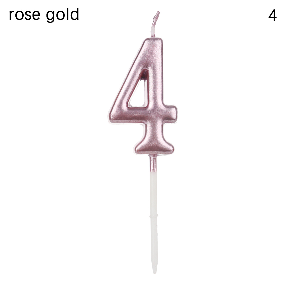 1PC 0-9 Number Candles Cake Topper Rose Gold Sliver Wax Cupcake Decor Cake Ornaments Party Supplies Accessory Crafts: RG 4