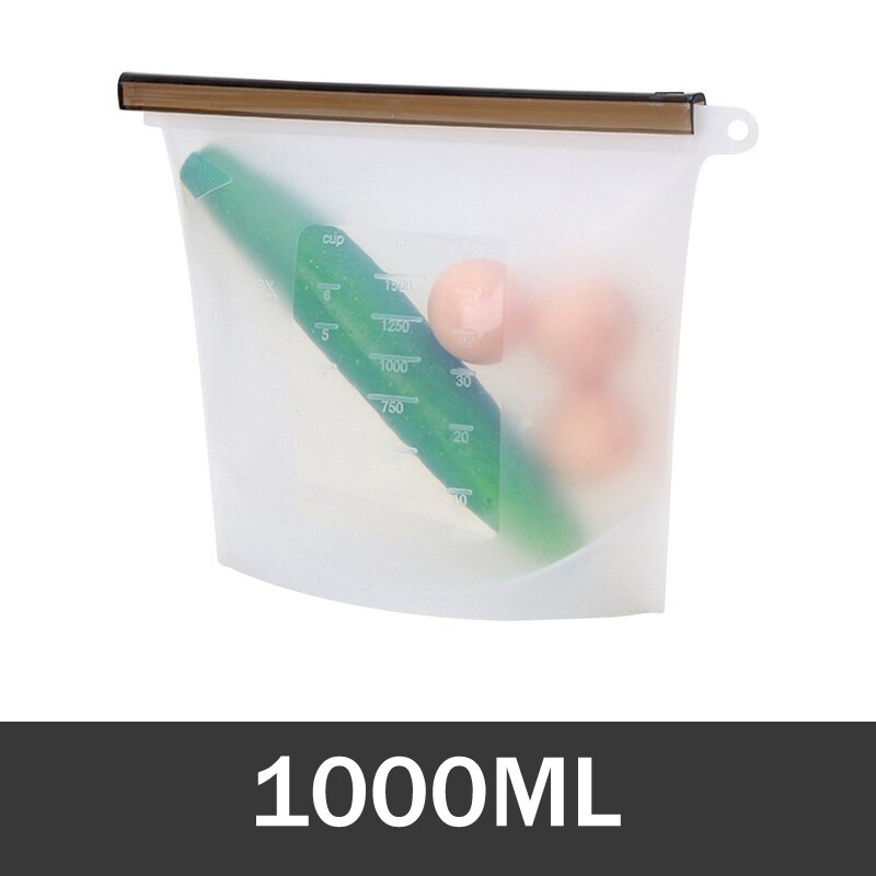 Sealing 1000ml 1500ml Reusable Silicone Food Bag Silicone Food Storage Bags For Food Seal Ziplock Freezer Cooking Fresh Bags: White-1000ML