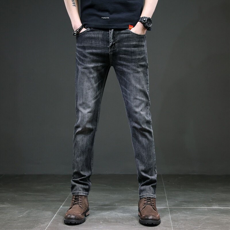 Kstun herrejeans almindeligt snit business casual straight fit mørkegrå stretchjeans til mænd gode herrebukser homme 40