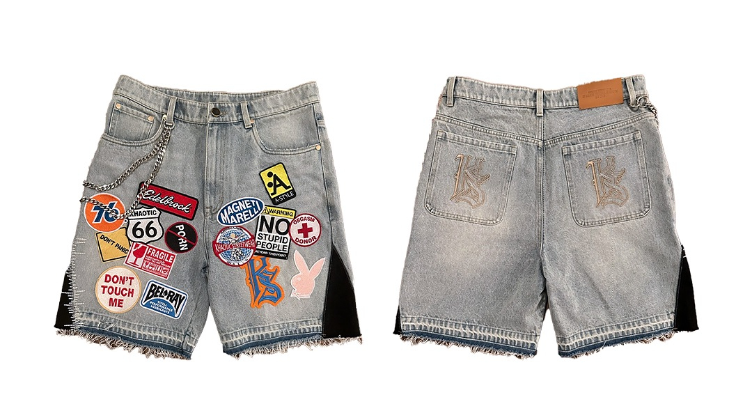 Y2K Jeans hombres mujeres Hip Hop dibujos animados gráficos ropa de calle Retro Patchwork Denim corto Retro azul suelto Denim Fitness pantalones cortos casuales