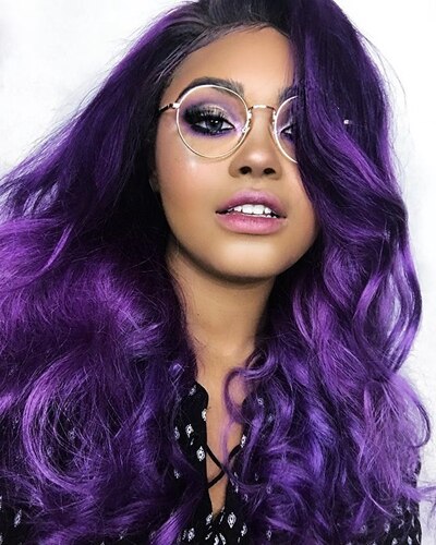 EEWIGS Glueless Dark Purple Long Wavy Synthetic Lace Front Wig With Natural Hairline 13x4 Heat Resistant Wigs For Black Women: 24inches