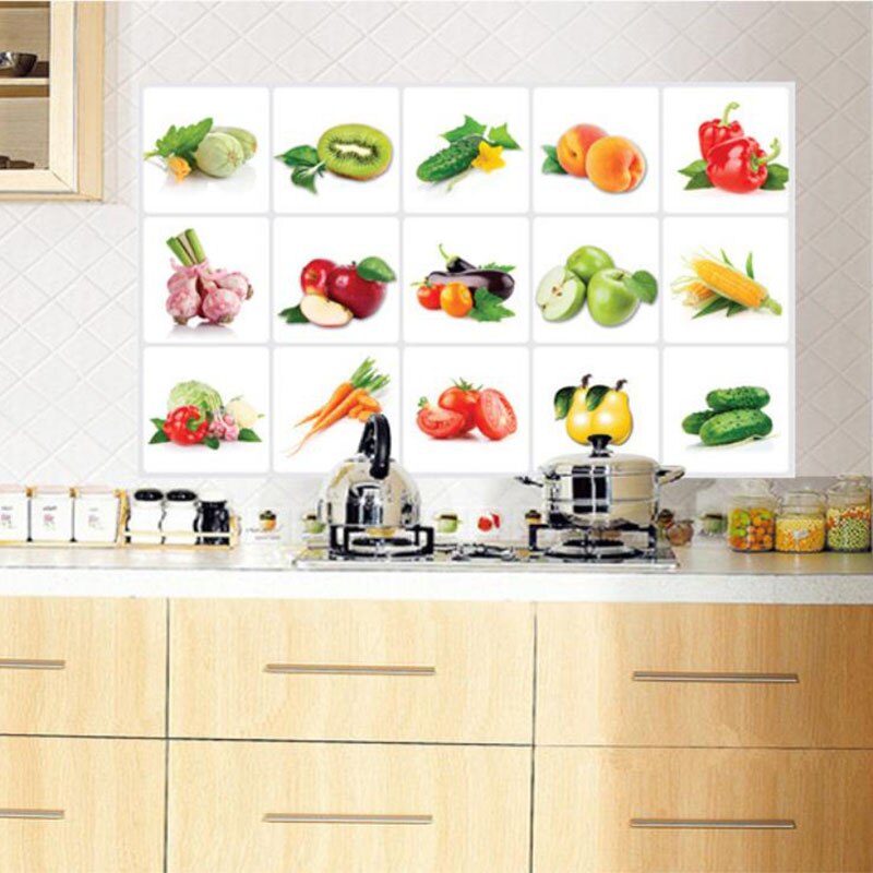 3D DIY Vinyl Oil-proof Kitchen Wall Stickers Vegetable Fruit Poster Tile Mural Home Decoration Removable Wall Decals