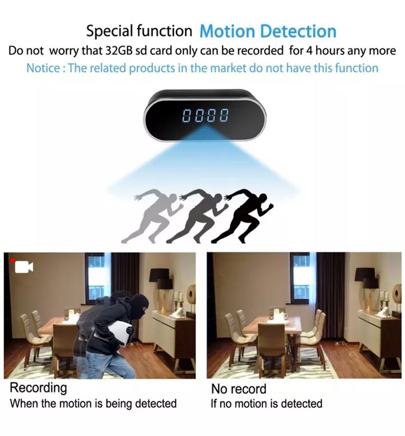 Bærbart ur kamera wifi 1080p videokamera digital tidsur alarm  p2p ip sikkerhed ir nattesyn bevægelsessensor fjernmonitor