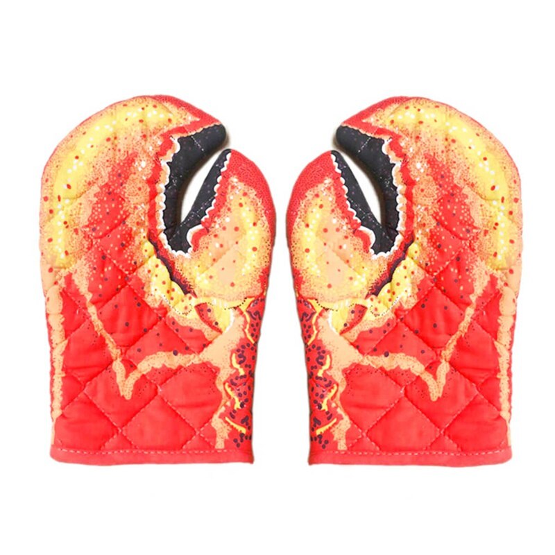 2PC Lobster Claw Kitchen Oven Mitts Quilted Cotton Microwave Oven Gloves Heat Resistant Nonslip for Cooking BBQ Baking