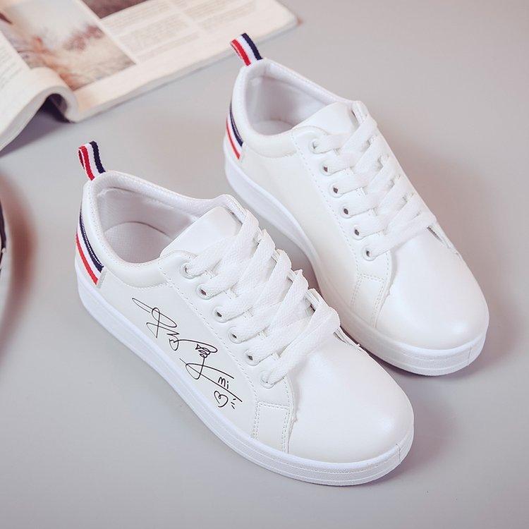 Kvinde sko kvinde pu læder sko damer åndbar sødt hjerte lejligheder fritidssko hvide sneakers  s0913: 3 / 8.5