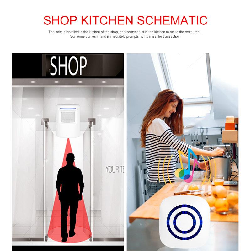 Draadloze Gast Welkom Chime Alarm Deurbel Infrarood Motion Sensor Voor Winkel Entry Bedrijf Beveiliging Alarm Deurbel